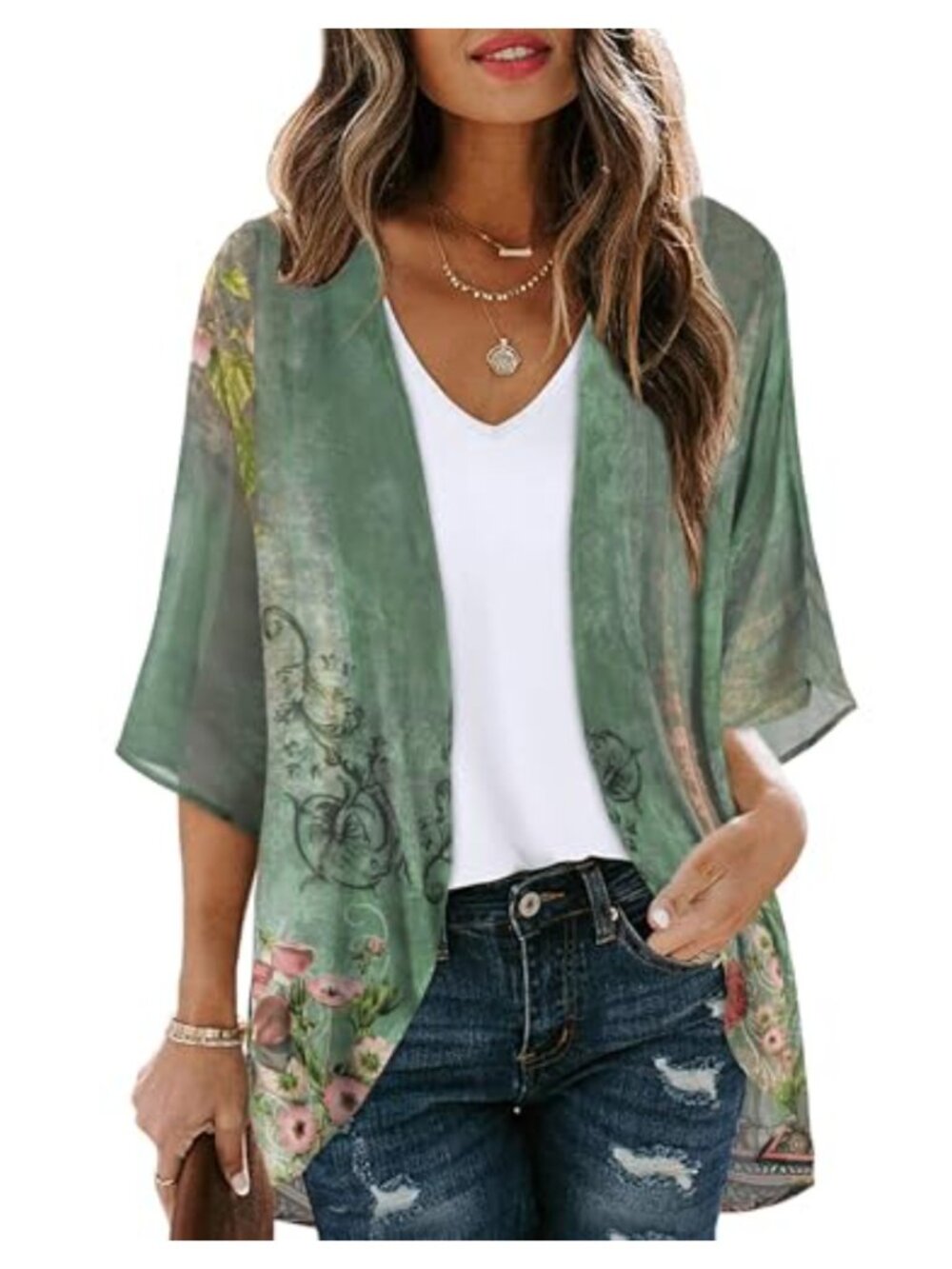 Chiffon Kimono Cardigan Sheer Beach Coverup Short Sleeve Summer Top